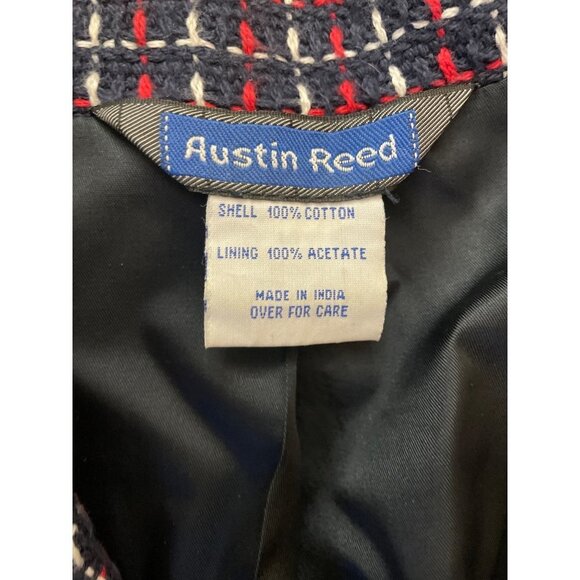 Vintage 90s Austin Reed Red White Blue Cotton Tweed Blazer - Picture 7 of 9